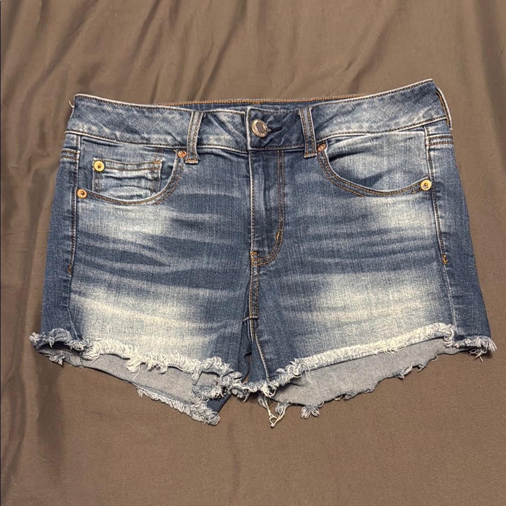 American Eagle Outfitters Blue Jean Shorts Distressed Frayed Hem